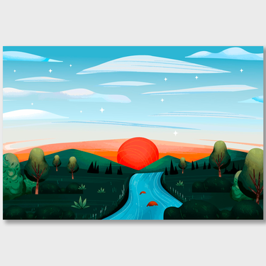 Alba sul Fiume – Quadro su tela astratto paesaggio moderno orizzontale