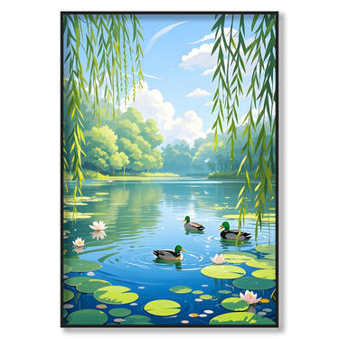Armonia sul Lago – Quadro su tela astratto paesaggio moderno verticale