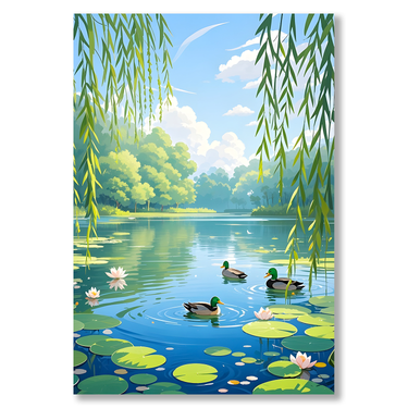 Armonia sul Lago – Quadro su tela astratto paesaggio moderno verticale