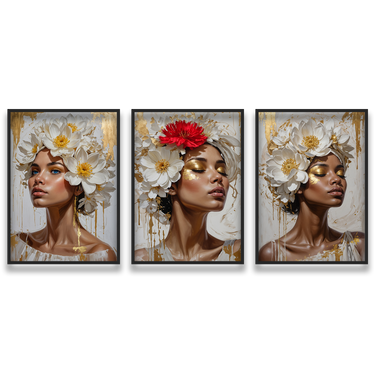 Divine Auree – Trittico quadro su tela fiori donna