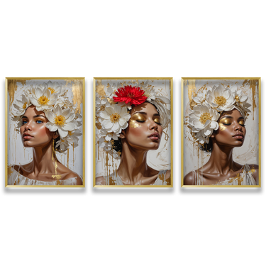 Divine Auree – Trittico quadro su tela fiori donna