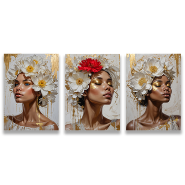 Divine Auree – Trittico quadro su tela fiori donna