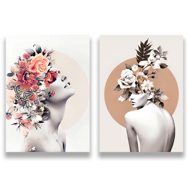 Metamorfosi Floreale – Quadro su tela in 2 pezzi astratto donna moderno