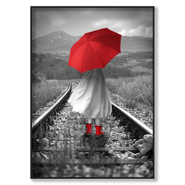 Ragazza con Ombrello Rosso sulla Ferrovia Il mio negozio