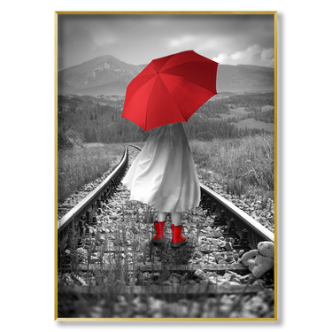 Ragazza con Ombrello Rosso sulla Ferrovia Il mio negozio