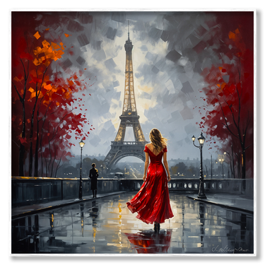 Rosso Parigi – Quadro su tela paesaggio donna quadrato