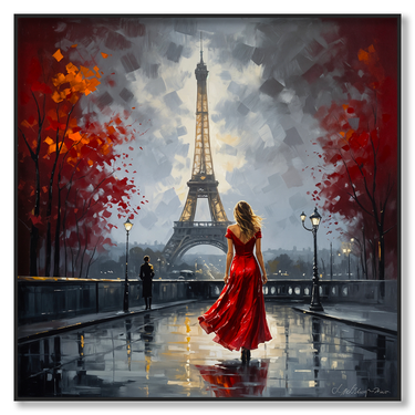 Rosso Parigi – Quadro su tela paesaggio donna quadrato
