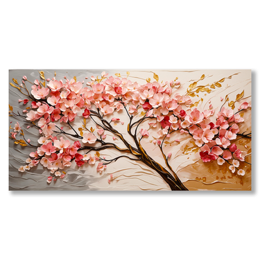 Sakura d’Oro – Quadro su tela astratto fiori moderno orizzontale