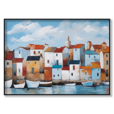 Case sul mare – Quadro su tela astratto paesaggio moderno orizzontale