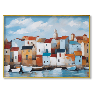 Case sul mare – Quadro su tela astratto paesaggio moderno orizzontale