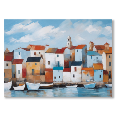 Case sul mare – Quadro su tela astratto paesaggio moderno orizzontale