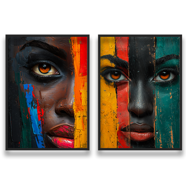 Volti in Frammenti – Quadro su tela in 2 pezzi pop art donna moderno