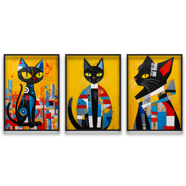 Geometrie Feline – Trittico quadro su tela pop art animali moderno
