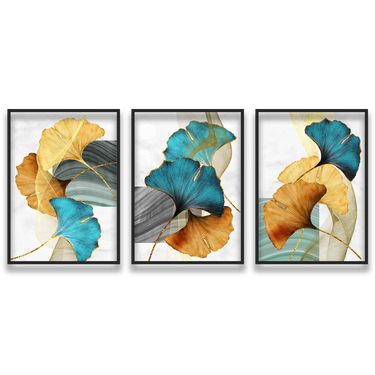 Trame di Ginkgo – Trittico quadro su tela fiori