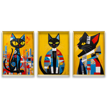 Geometrie Feline – Trittico quadro su tela pop art animali moderno