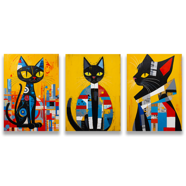 Geometrie Feline – Trittico quadro su tela pop art animali moderno
