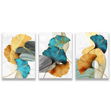 Trame di Ginkgo – Trittico quadro su tela fiori