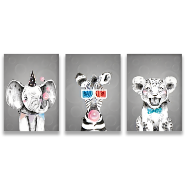 Wild Party – Trittico quadro su tela pop art animali moderno