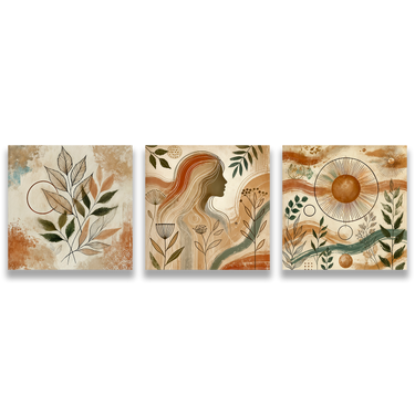 Armonia Botanica – Trittico quadro su tela astratto fiori moderno