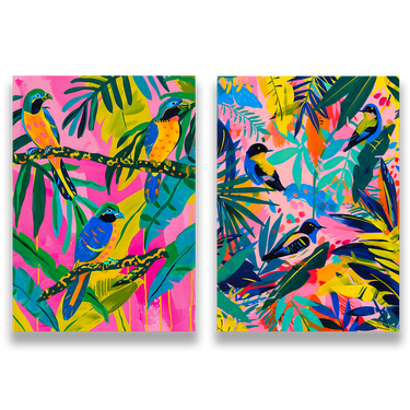 Foresta Pop – Quadro su tela in 2 pezzi pop art fiori moderno