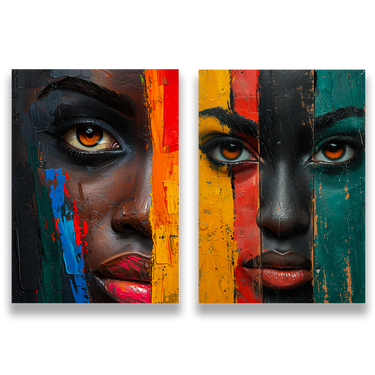 Volti in Frammenti – Quadro su tela in 2 pezzi pop art donna moderno